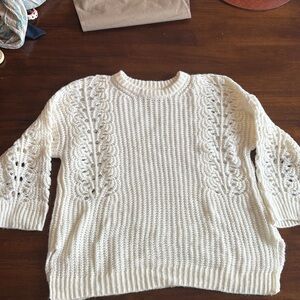 Anthropologie Pilcro White December Pointelle Knitted Chunky Sweater, size small